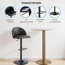 Set Of 2 Counter Height Bar Stool For Dining Kitchen Island Chair With Footrest Black - Blue - View 7