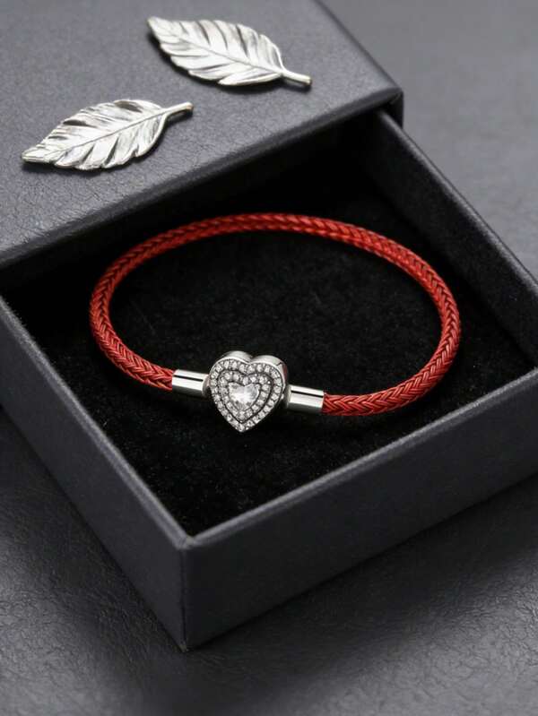 1 par Pulsera trenzada roja con cierre de corazón de plata de ley 925 original que añade un toque de romance atemporal y energía vibrant a tu look.