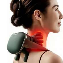 Masajeador de cuello para aliviar el dolor profundo con dedos, masajeador de hombros eléctrico inalámbrico portátil biónico con calor y compresión. - Verde militar - Ver 1