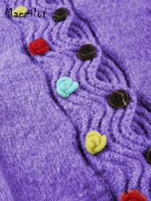 女士休闲开衫，高品质针织时尚上衣，秋冬季 - 紫色 - 查看 5