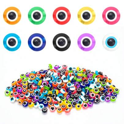 4Amazonia 50Pcs/Set Multicolor Evil Eye Beads Vintage Rainbow Acrylic Charm Beads For Jewelry Making | DIY Necklace & Bracelet Supplies