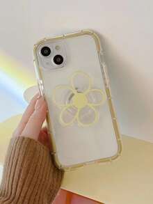 Funda de teléfono minimalista con flor amarilla pequeña y soporte, accesorio de teléfono unisex retráctil y creativo - Multicolor - Ver 4