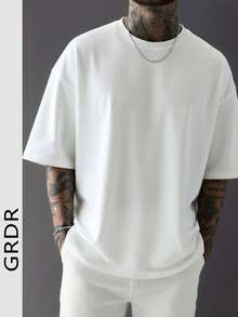 Camiseta de manga corta de corte holgado para hombre GRDR, diseño exquisito, esencial de verano, fácil de combinar, muestra tu estilo - Blanco - Ver 1