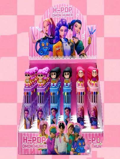 1 Set Of 10 Colors Kpop Witch Hunting Cartoon Ballpoint Pens, Cute Multi-Color Retractable Pens, Stationery, School & Office Supplies, Writing Pens, Small Gift