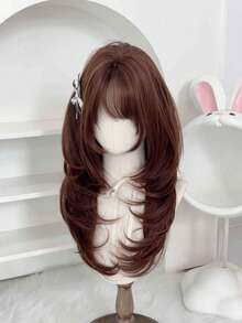 Synthetic Wig Long Straight Layered Wig Brown 26 Inch Wig With Bangs Daily Women Party Cosplay Wig Fashion Heat Resistant Wig, Halloween - Brown - View 5