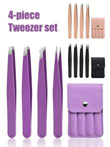 Juego de 4 pinzas de acero inoxidable de colores, herramientas de alta precisión portátiles para el cuidado de las cejas y la eliminación del vello, herramientas de belleza y maquillaje, disponibles en morado, rosa y negro (1 pieza/juego de 4 piezas). Debido a diferentes lotes de producción, la posición de la almohadilla protectora en la bolsa de embalaje es aleatoria, lo que no afecta el uso. Precio asequible, adecuado como regalo de Navidad, cosméticos y herramientas de maquillaje. - A-oro - Ver 2
