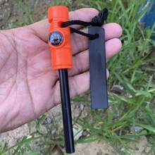 Encendedor de Magnesio de Rodillo de Hierro Fiable para Todo Clima con Brújula Cuerda Paracord y Silbato Piedra de Hacha de Supervivencia Ideal para Campamento Senderismo Mochilero y Emergencias al Aire Libre - estilo luminoso - Ver 4