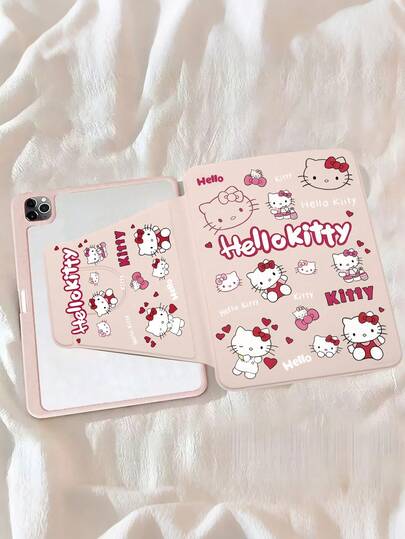 SANRIO 适用于2026款新款iPad Air 6（11英寸）/iPad Air 5（9.10版本，10.2英寸）的360度旋转保护壳，亚克力材质，Hello Kitty图案