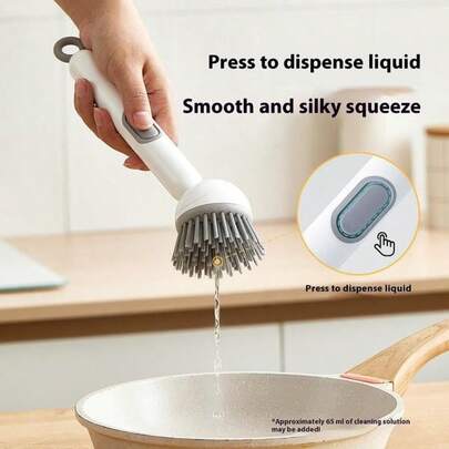 6-In-1 Rotatable Soap Dispenser Dish Brush, 360° Washing Brush Suitable For Pots, Pans, Dishes And Utensils, With Non-Slip Long Handle, Adjustable Angle, Including Wall Mount Bracket