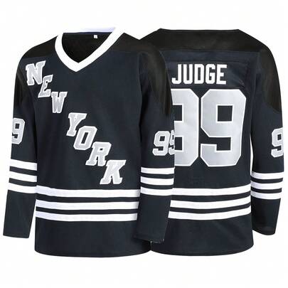 Maglia da hockey su ghiaccio da uomo #99 blu con scollo a V, maniche lunghe, con ricamo, maglia da hockey su ghiaccio