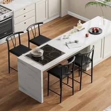 Taburetes de barra Conjunto de 2, 25 pulgadas Taburetes de altura del contador con espalda para la isla de la cocina, PU cuero falso piernas de metal tapiceado Taburete sin brazos - Negro 2 piezas - Ver 5