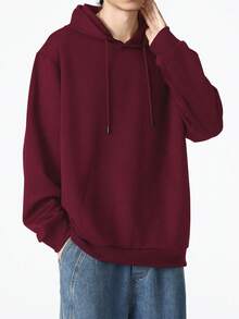 Sudadera con capucha de ajuste holgado y casual, talla grande, para primavera/otoño - Rojo - Ver 3