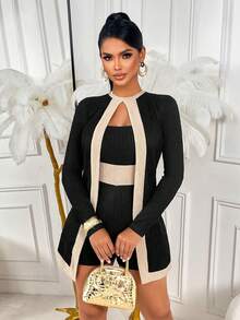 AIJ Amarilo 女士修身弹力针织连体裤 – 优雅休闲，完美适用于情人节约会、婚礼宾客着装、嘉年华造型、春假和夏季日常穿着 - 黑杏色 - 查看 1