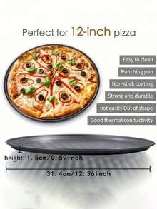 1pc 12-Inch Black Carbon Steel Pizza Baking Pan, Non-Stick Pizza Tray, Suitable For Pizza, Cake, Bread, Roast, With Holes, Round Baking Tray, Oven Tray, Pizza Dish, Pizza Mold, Baking Set - Multicolor - View 5