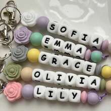 Personalized Keychain, Custom Name Keychain | Silicone Bead Keychain | Rose Flower Keychain, Backpack Keychain | Handmade Gift, Valentine's Day Gift - Multicolor - View 4