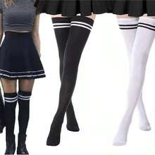 Women Over The Calf Socks - Black and White - View 4