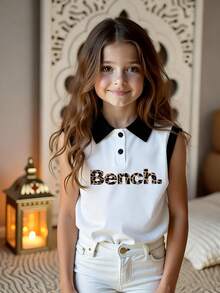 1pc Girls Casual Vest Leopard Letter Print Polo Girls' Vest Sleeveless T-Shirt Young Girl Clothes Girls Summer New Top - Multicolor - View 8