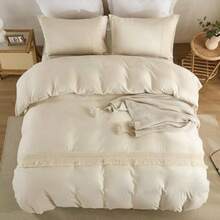 Beige Duvet Cover Set King Bohemian Tassle Bedding Set Soft Washed Microfiber With Zipper Closure - Beige Bohemian-0 - View 4