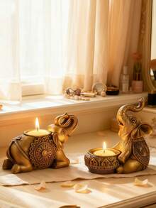 1 Giá đỡ nến hình voi vàng cổ điển - Tượng voi ngồi hoặc nằm trang trí, Khay nến phòng ngủ/phòng khách, Quà tặng tốt nghiệp hoặc tân gia. Giá đỡ nến tealight hình voi vàng sang trọng với lớp mạ vàng cổ điển và họa tiết Bohemian tinh tế. Hoàn hảo để tạo thêm không khí ấm cúng cho bất kỳ căn phòng nào. Biểu tượng cho may mắn và sự tích cực. Tuyệt vời để trang trí nhà cửa hoặc làm quà tặng. - D - Xem 2