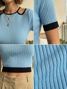 Women's Fitted Sleeveless T-Shirt, Made Of Twill Fabric, Casual/Minimalist/Elegant/Sexy/Streetwear/Y2K Style, Suitable For Office/Home/Streetwear, Cute Top, Elegant Apparel, Sexy Nightclub Style, Casual Summer, Summer T-Shirt, Cute Summer Top, Brunch Outfit, Casual Wear, Spring, Summer Top, Printed Blouse, Sexy Apparel - Baby Blue - View 3