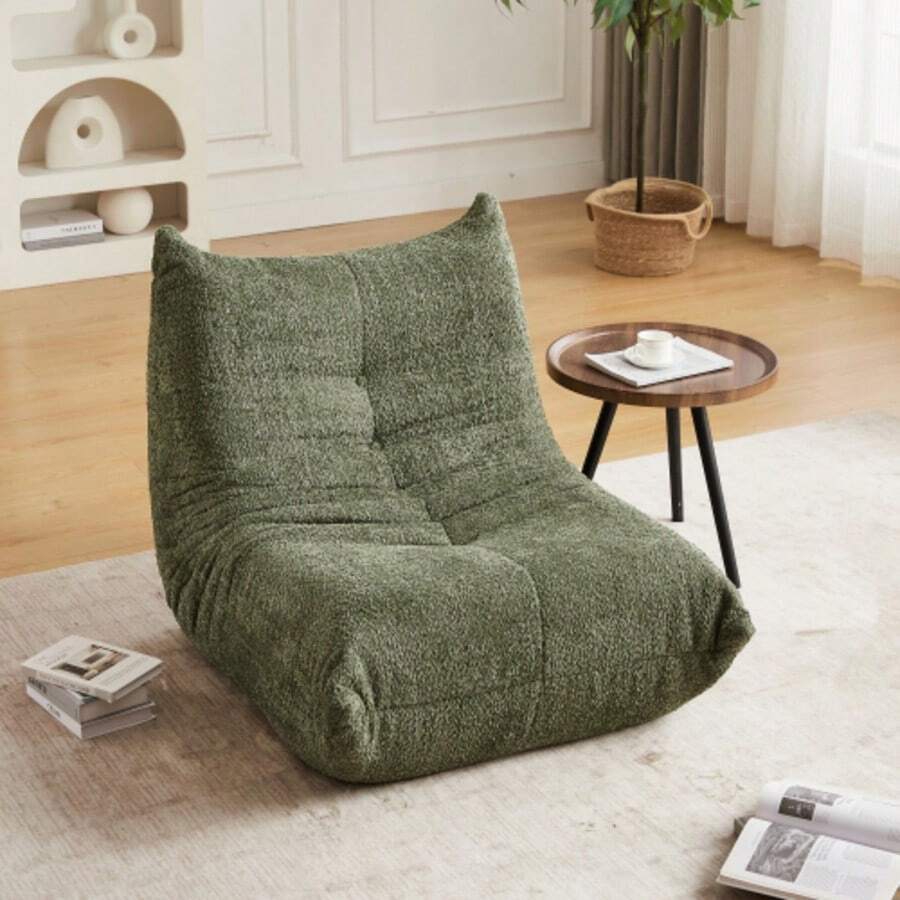 Chenille Togo Sofa,Boden-Loungesessel, Armloser Akzentstuhl,Sitzsack Sofa, Togo Stil Kamin Lounge Stuhl Mit Memory Schaum,Bequemer Bodensofa Für Wohnzimmer, Schlafzimmer, Gaming Und Büro - Green - View 1