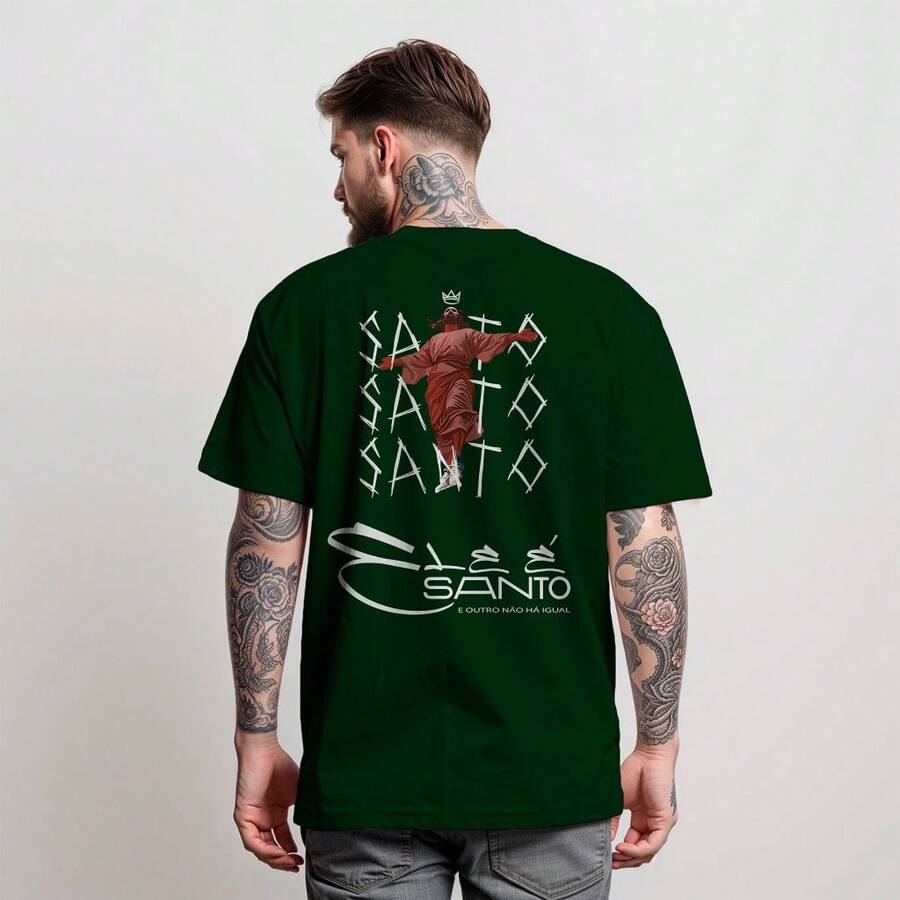 Camiseta Camisa Blusa ELE É SANTO Camisa Cristã Evangelica   100% Algodão - Verde - Visão 1
