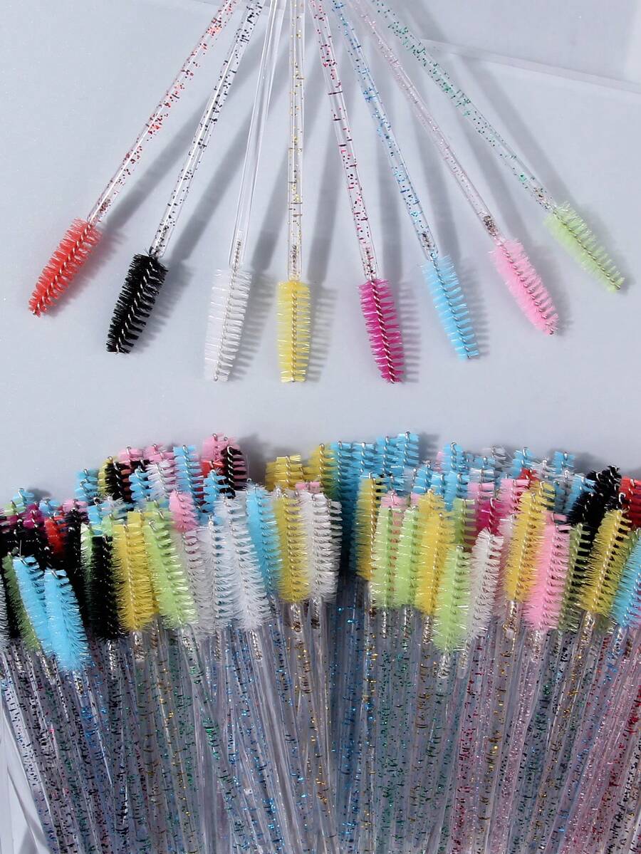 100 piezas/200 piezas Extensiones de pestañas de colores múltiples, brochas de maquillaje reutilizables suaves, rizador de pestañas, cepillo de cejas, herramientas de maquillaje de ojos multifuncionales, regalos