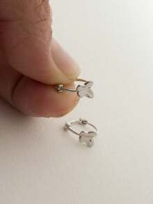 BALMORA 1对S925纯银甜美优雅蝴蝶耳环，适合女性生日派对日常佩戴 - 銀色 - 查看 5