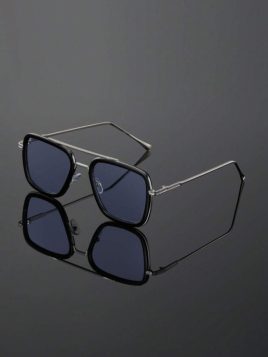 1pc Men's Square Retro Casual Fashion Metal Glasses - Multicolor - View 1