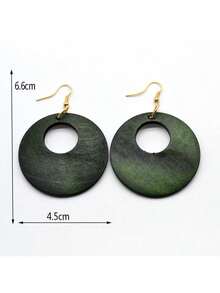 1 par de pendientes vintage de madera con diseño hueco y redondo - Verde - Ver 3