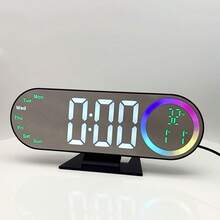 1pc Fashion Mirror LED Ambient Alarm Clock. Adjustable 10 Colors. Displays Time, Date, Day, Humidity And Temperature. Suitable For Bedroom Or Study, Also Can Be Used As Gift. - Multicolor - View 13