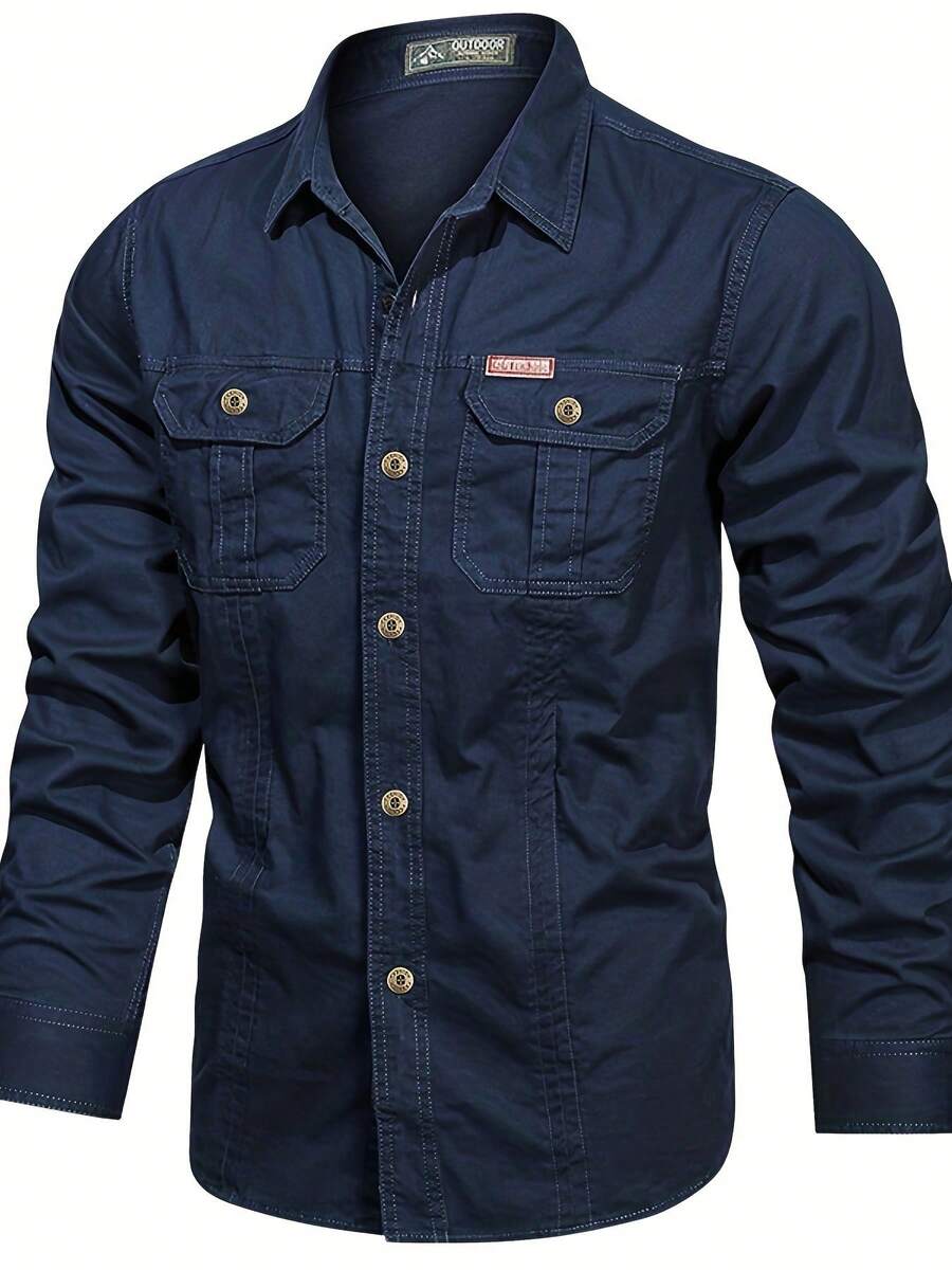 Men's Casual Cotton Cargo Shirt, Long-Sleeved Shirts For Camping And Hunting, Military Combat Shirt, Shirts For Hiking, Fishing, Hunting Clothes - Màu xanh hải quân - Xem 1
