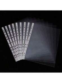 100pcs A4 Plastic Punched File Folders, Transparent Document Protector Sleeves, For Papers And Files - A - View 3
