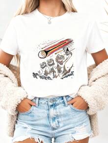 Retro Seashell Print T-Shirt For Ocean Lovers, Loose Fit Retro Tee - White 3 - View 3