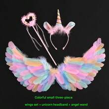 1 Set - Angel Feather Wings, Fairy Wand, Angel Headpiece, 3-Piece Toy Set, Wings, Feathers, Wand, "Random Color Feathers (Faux Feathers)", Angel Wings, Women's Angel Costume, Adult Angel Wings, Angel Costume, Wing Costume, White Wings, Black Wings, Black Angel Wings, Angel Halo, Creative Angel Feather Wings, Fairy Wand, Suitable As Christmas, Thanksgiving And Birthday Gift - Multicolor - View 30