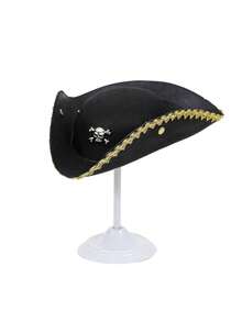 1 pieza Sombrero de pirata vintage, Sombrero de pirata triangular, Adecuado para decorar diversas fiestas, Sombrero de copa, Sombrero de disfraz de película, Sombrero de payaso, Disfraz de baile irlandés, etc. - Diseño de calavera con botón a presión negro - Ver 24