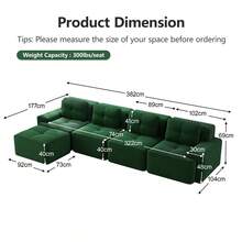 Sofas & Couches - Green + Corduroy + 4 Seat - View 5