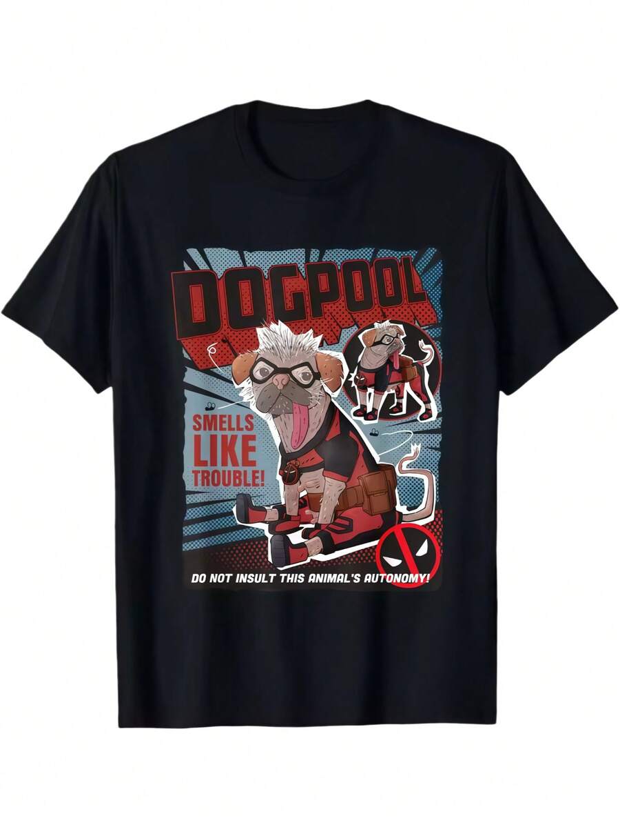 Deadpool & Wolverine Dogpool Doodle Comic Book Cover 100% Cotton T-Shirt Dark Streetwear Casual Sophisticated Tops - màu đen - Xem 1