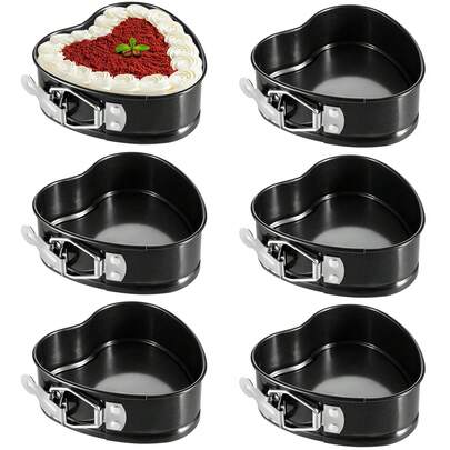 Khuôn bánh phô mai mini hình trái tim 10cm, khuôn bánh nhỏ chống dính có đáy tháo rời, thích hợp dùng cho nồi chiên không dầu, nồi áp suất, nướng bánh (Màu trơn, đen)