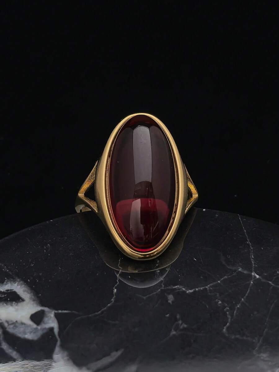 High Quality 316 Stainless Steel Gold Plated Ring, Inlaid With Beautiful Synthetic Gemstones, Adjustable Women's Ring, Valentine's Day & Mother's Day Gift - Red - View 1