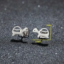 一对迷你不锈钢海龟耳环，女士可爱动物饰品，简约龟形耳钉，可爱/简约风格配饰，适合日常佩戴 - GED633 - 查看 2