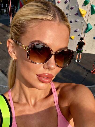 1 Pair Unisex Leopard Print Oval Fashion Glasses, Decorative Temples, Essential Accessory For Travel, Beach, Women's Glasses, Suitable For Valentine's Day, Summer Beach Vacation, Outdoor Activities, Travel