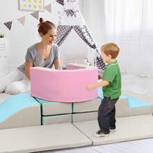 Bloques de escalada de espuma suave de 10 piezas para niños pequeños, juego interior para el bebé rastreando y escalando, gimnasio de actividad de cuero PU para niños de edades 1-3 - Rosa - Ver 5