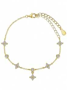 1pc Women's Fashion High-Quality Four-Leaf Clover Zirconia Anklet, Waterproof Stainless Steel, Non-Fading, Suitable For Daily Wear, Parties, Gatherings, Beach - Four-leaf Clover Charm Anklet - View 2