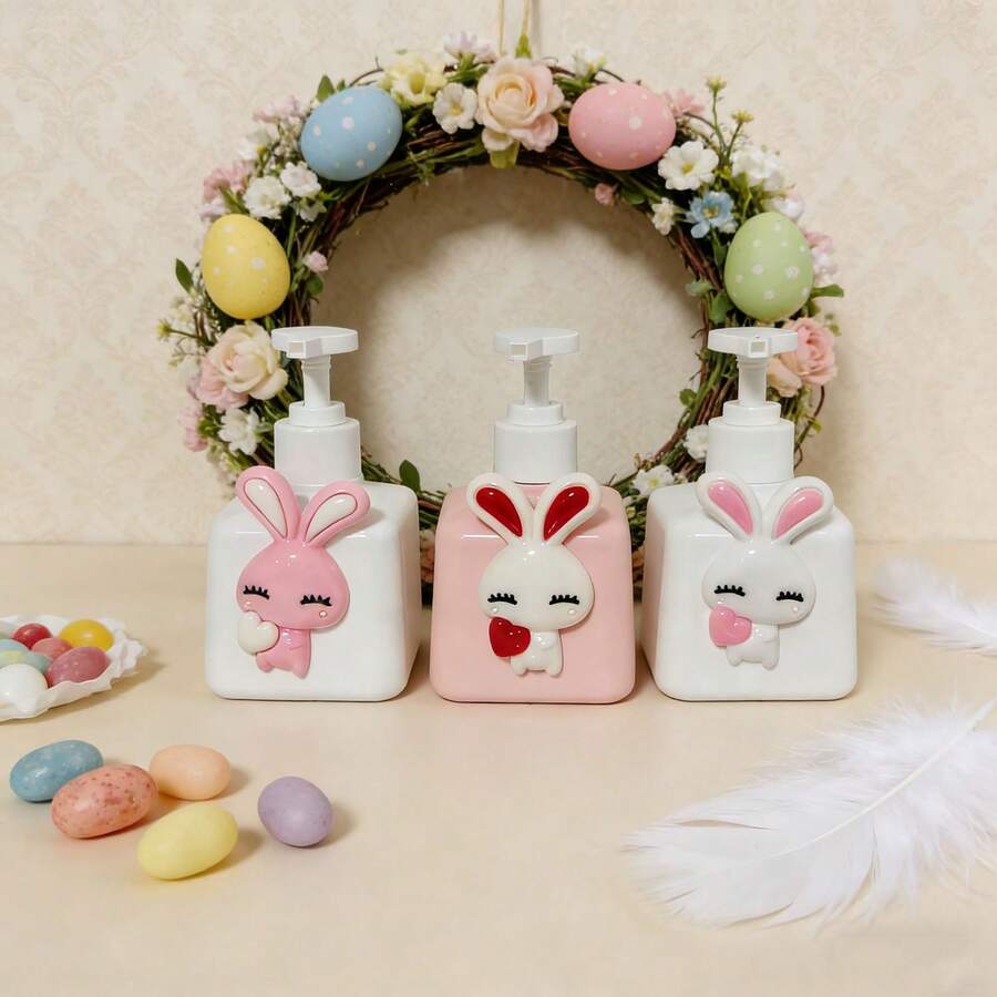 Pink Cute Rabbit Packaging Bottles, Lotion Packaging Bottles, Sunscreen Packaging Bottles, Cosmetic Packaging Bottles, Hand Cream/Body Lotion, Shampoo/Bath Lotion Packaging Bottles, Table Ornaments, Suitable For Easter, Birthday, Wedding, Giving To Friends/Lovers/Romantic Partners/Engaged Couples/Solo Parties/Wedding Gifts, Daily And Travel Sets - Multicolor - View 1