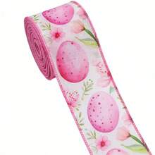 2 Rolls Easter Wired Edge Craft Ribbon, Spring Floral Bunny Wired Ribbon Watercolor Easter Bunny Floral Fabric Ribbon For Gift Wrapping, Floral Decor, Bows, DIY Crafts - Multicolor - View 9