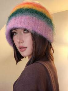 女士加厚针织帽 - 100% 腈纶，抓绒内衬，弹性宽松版型，轻便保暖，可手洗，无帽檐，适合日常佩戴，冬季适用 - 彩色 - 查看 12