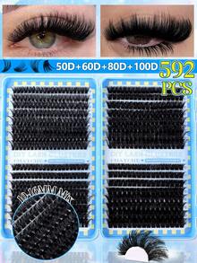 640/592/576pcs Reusable D-Curl Eyelash Clusters, 10-16mm Mixed Length, 10D-100D Density Fluffy False Eyelash Book, Natural Lightweight Eyelash Extension Set, Suitable For Daily Makeup, Cosplay, Holidays, Parties And Travel - Blue - View 14