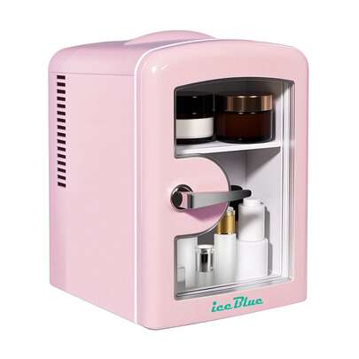 iceBlue 4L Makeup Refrigerator, Valentine's Day Gift Mini Fridge For Cosmetics And Drinks, Car/Home Use, Transparent Window And Chrome Handle