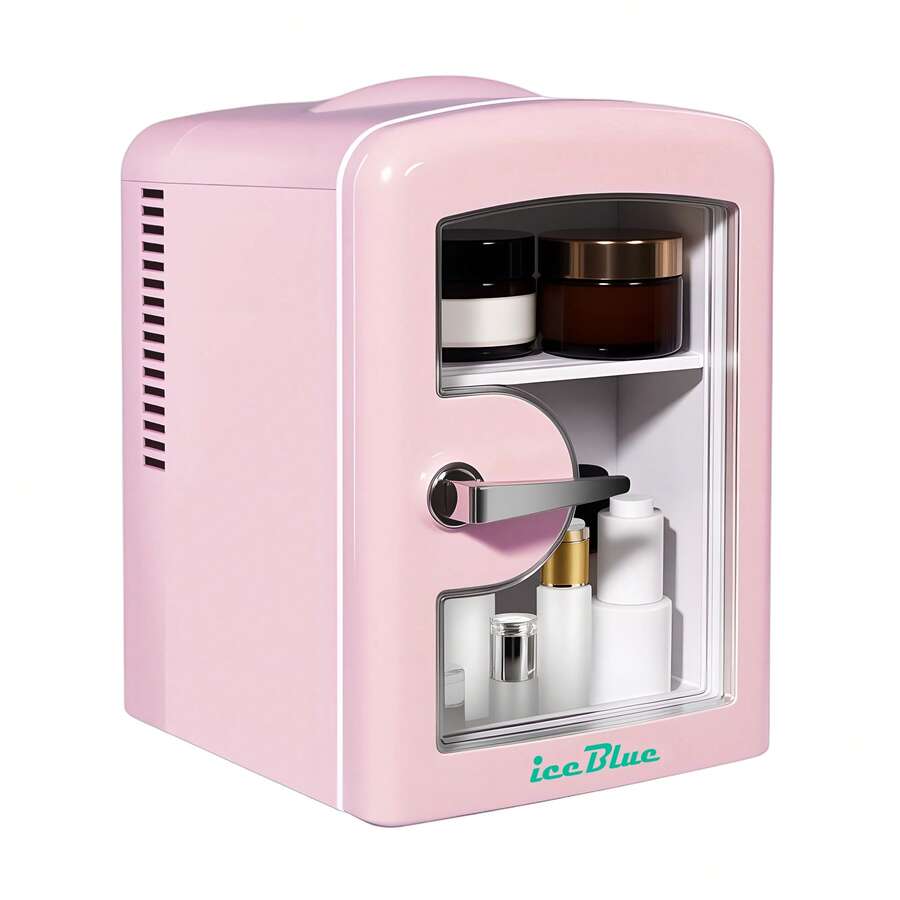 iceBlue 4L Makeup Refrigerator, Valentine's Day Gift Mini Fridge For Cosmetics And Drinks, Car/Home Use, Transparent Window And Chrome Handle - Xem 1